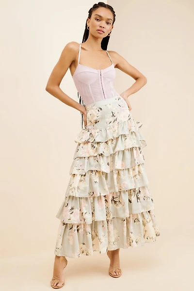 Geisha Designs Tiered Floral Maxi Skirt