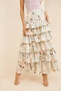 Geisha Designs Tiered Floral Maxi Skirt