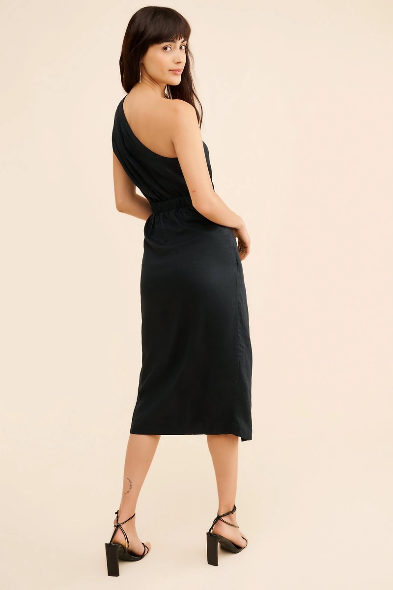 One-Shoulder Linen Dress