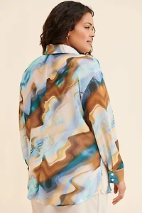 Eloquii Printed Chiffon Button-Up