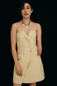 Maeve Strapless Linen Wrap Mini Dress