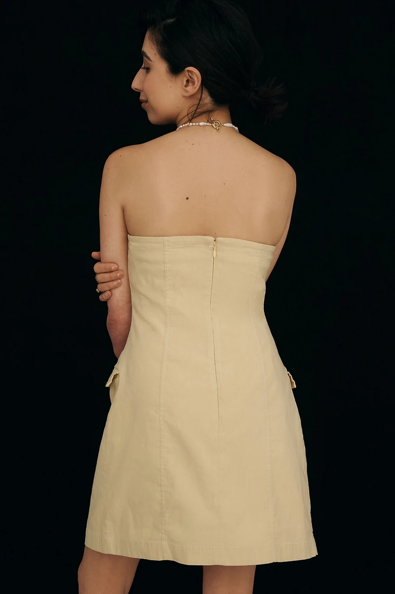 Maeve Strapless Linen Wrap Mini Dress