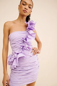 BHLDN Ollie One-Shoulder Ruffle Mini Dress