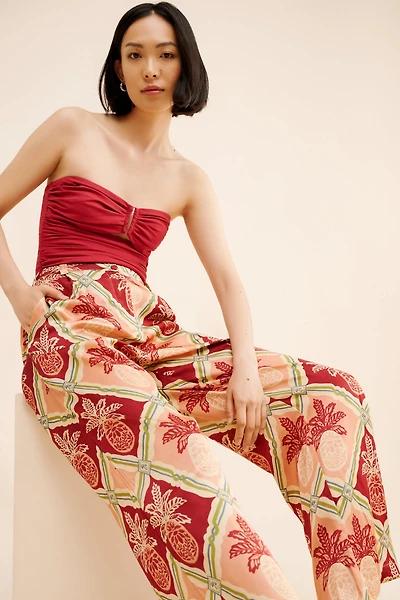 FARM Rio Pineapple Satin Wide-Leg Pants