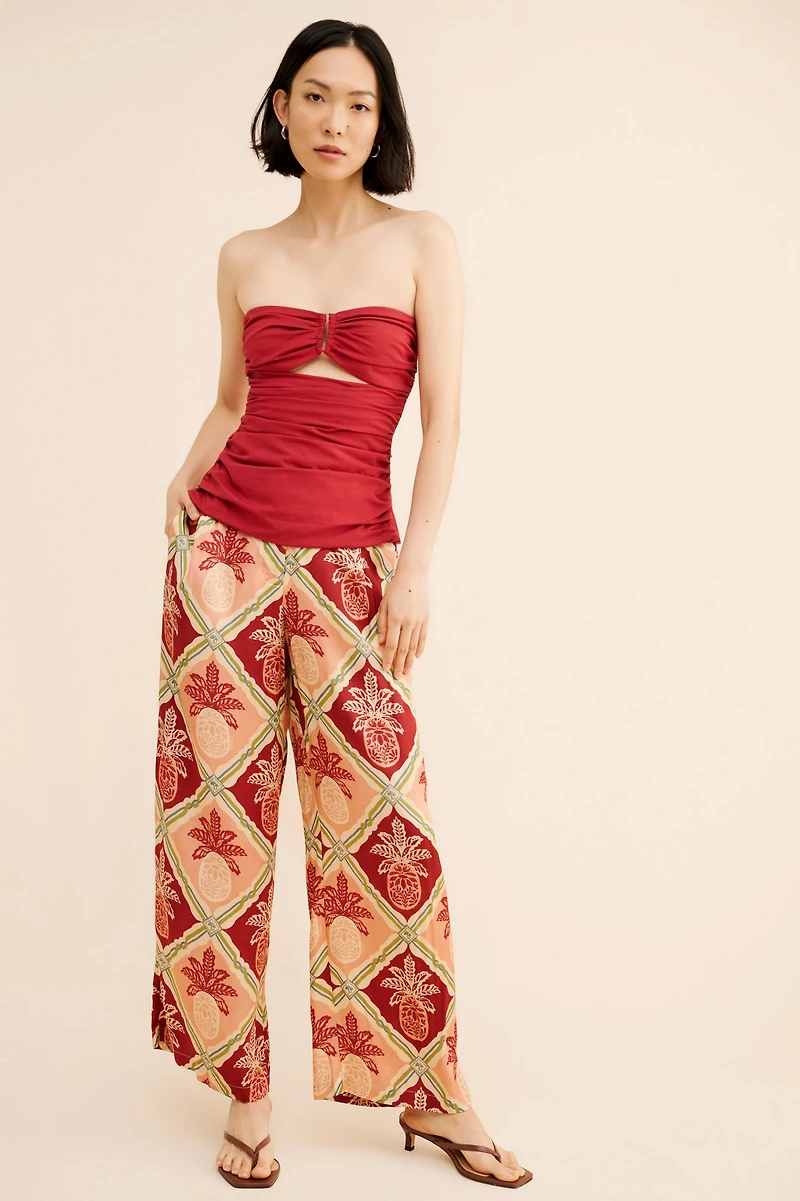 FARM Rio Pineapple Satin Wide-Leg Pants