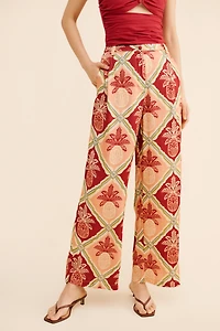FARM Rio Pineapple Satin Wide-Leg Pants