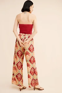 FARM Rio Pineapple Satin Wide-Leg Pants
