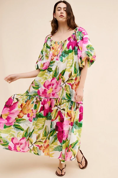 FARM Rio Painted Flowers Off The Shoulder Maxi Dress
