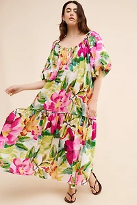 FARM Rio Painted Flowers Off The Shoulder Maxi Dress