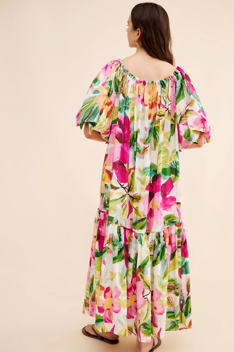 FARM Rio Painted Flowers Off The Shoulder Maxi Dress