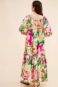 FARM Rio Painted Flowers Off The Shoulder Maxi Dress