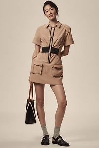 Maeve Short-Sleeve V-Neck Front-Zip Mini Dress