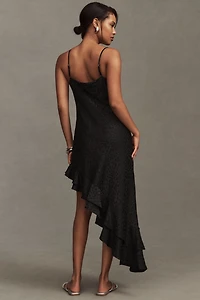 BHLDN Mila Asymmetrical Cheetah Satin Jacquard Midi Dress