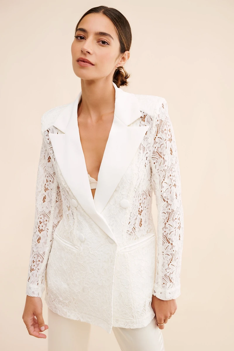 Avec Les Filles Double Breasted Lace Blazer