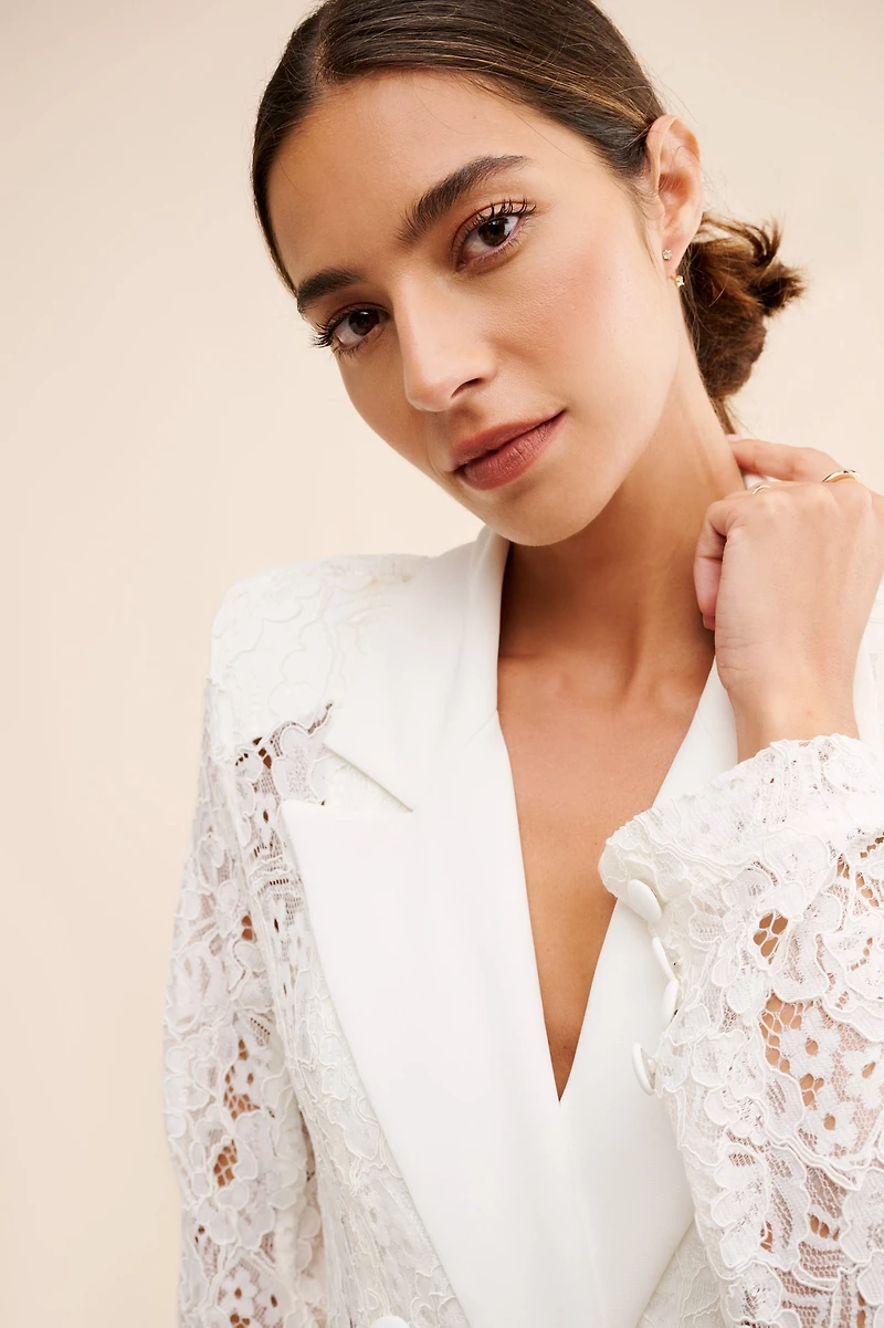 Avec Les Filles Double Breasted Lace Blazer