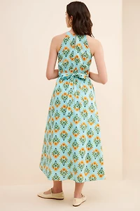 Moon River Sleeveless Floral Print Midi Dress