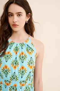 Moon River Sleeveless Floral Print Midi Dress