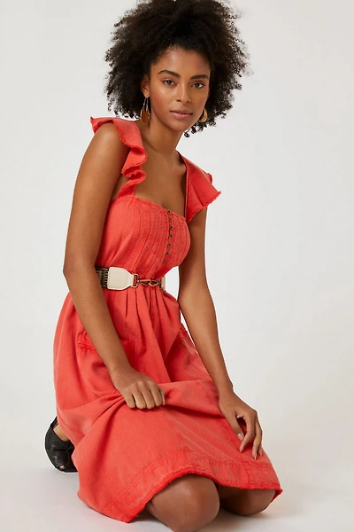 Open Back Pleated Midi Dress