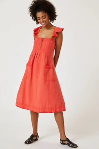 Open Back Pleated Midi Dress