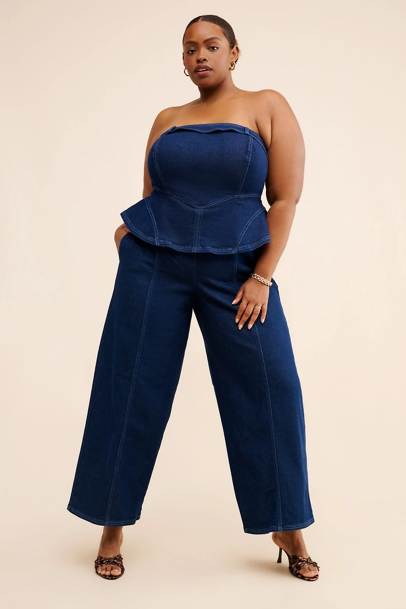 Eloquii Denim Peplum Jumpsuit