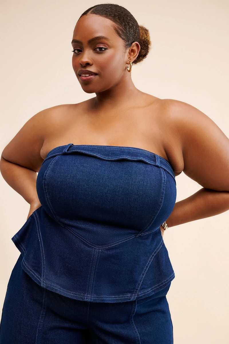 Eloquii Denim Peplum Jumpsuit