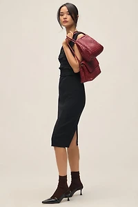 Cap-Sleeve Mesh Panel Slim Midi Dress