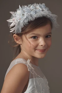 Princess Daliana Pearl-Embellished Floral Tulle Flower Girl Headband