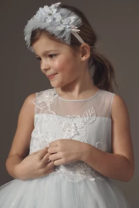 Princess Daliana Pearl-Embellished Floral Tulle Flower Girl Headband
