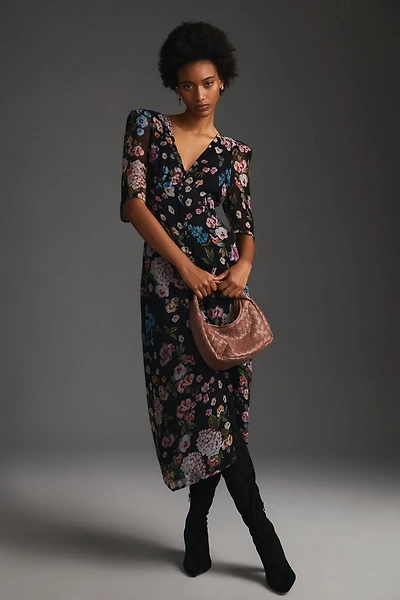 Maeve Puff-Sleeve Floral Midi Dress
