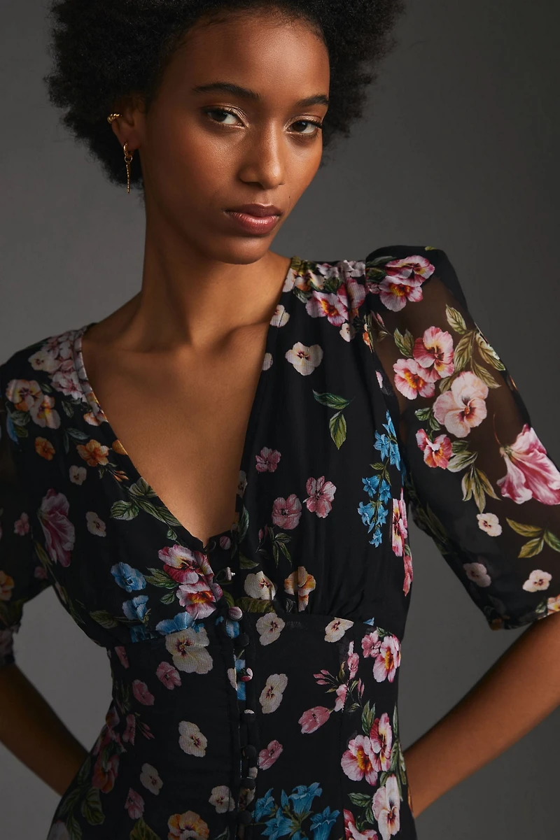 Maeve Puff-Sleeve Floral Midi Dress
