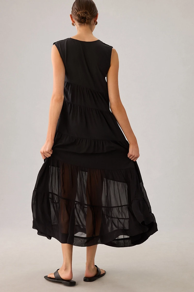 Sleeveless Tiered Silk Dress