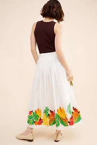 FARM Rio Embroidered Fruits Side Bow Midi Skirt