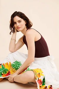 FARM Rio Embroidered Fruits Side Bow Midi Skirt