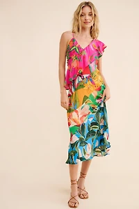 FARM Rio Mixed Flowery Ruffle One Shoulder Dress