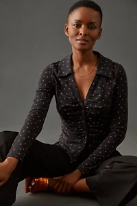 Maeve Printed Ruched Buttondown