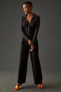 Maeve Printed Ruched Buttondown