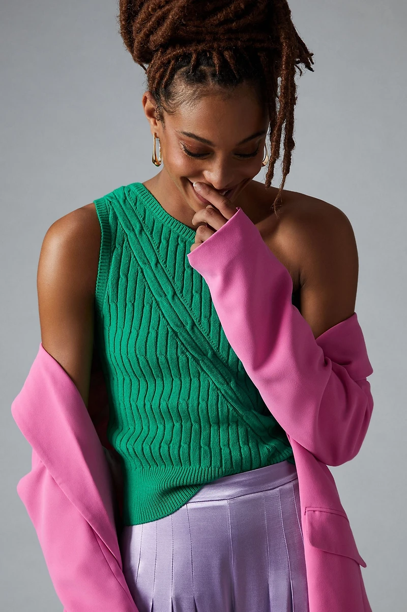 Maeve One-Shoulder Cable-Knit Tank