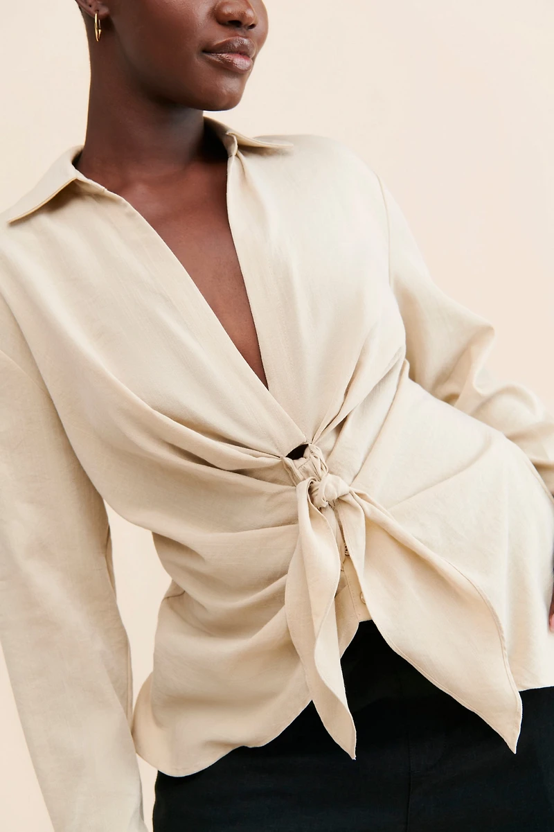 Eloquii Tie-Front Collared Blouse