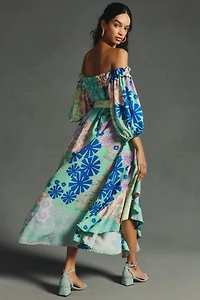 Oopscool Off-The-Shoulder Printed Dress