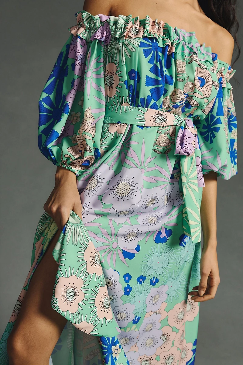 Oopscool Off-The-Shoulder Printed Dress