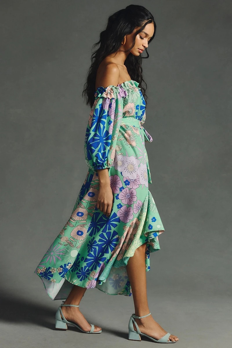 Oopscool Off-The-Shoulder Printed Dress
