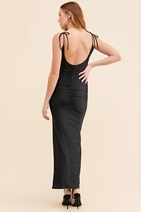 Good American Satin Ruched Tie-Strap Maxi Dress