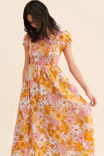 Kachel Smocked Floral Maxi Dress