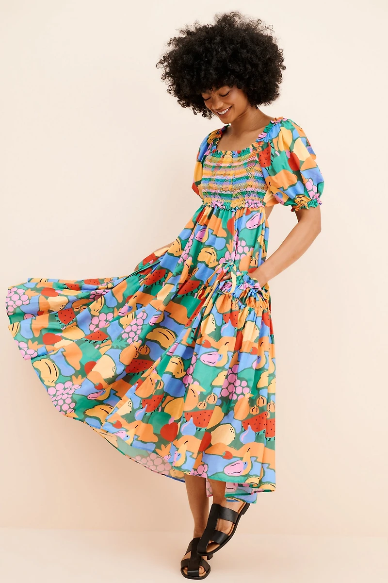 FARM Rio Fruit Landscape Short Sleeve Dress