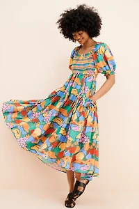 FARM Rio Fruit Landscape Short Sleeve Dress