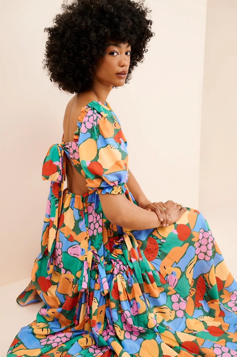 FARM Rio Fruit Landscape Short Sleeve Dress