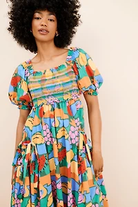 FARM Rio Fruit Landscape Short Sleeve Dress