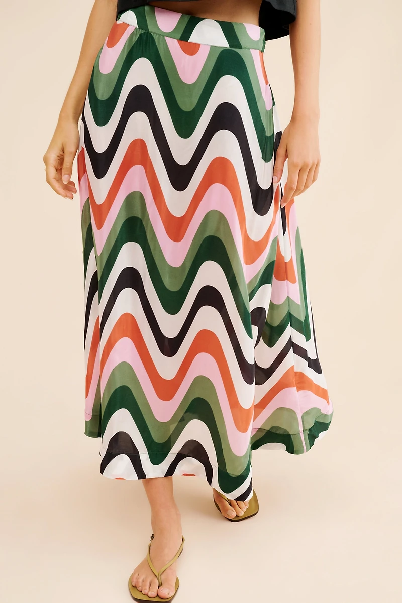 FARM Rio Wave Gradient Midi Skirt