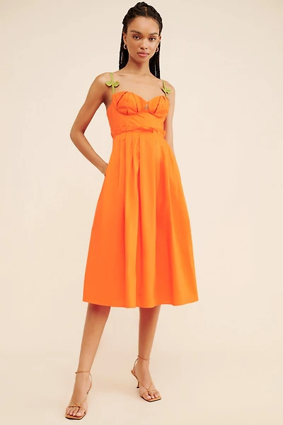 FARM Rio Corset Pleated Sleeveless Midi Dress