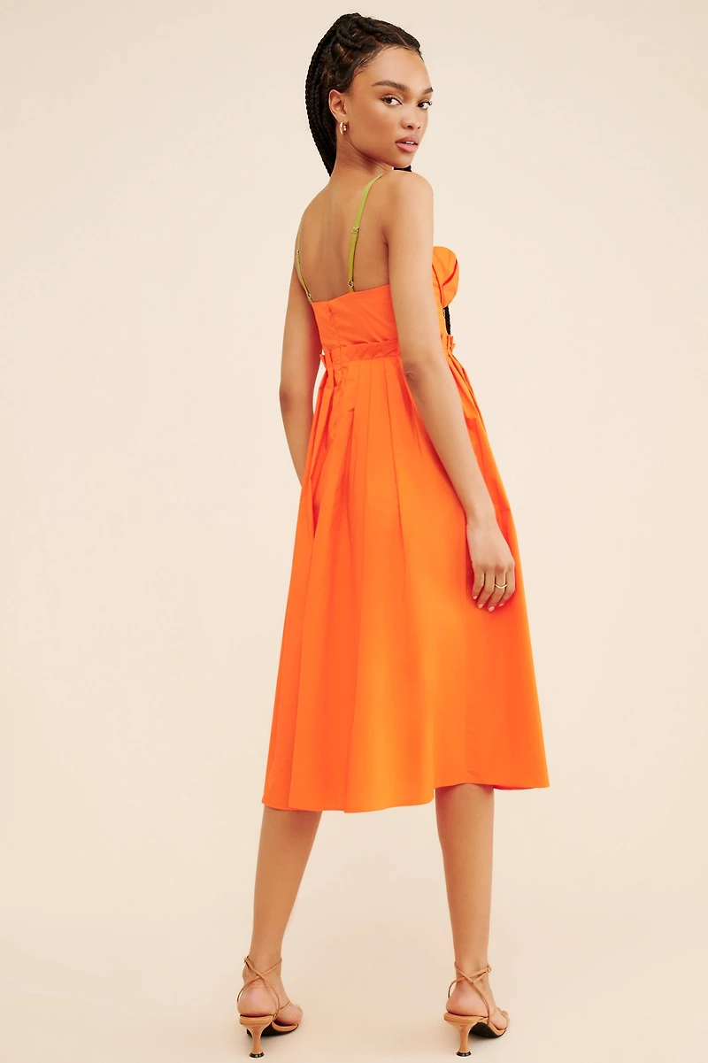 FARM Rio Corset Pleated Sleeveless Midi Dress